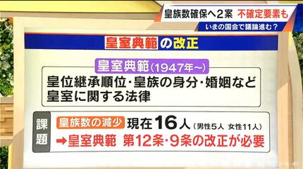 現在16人…皇族数を確保するための2案とは？その際 改正が必要となる