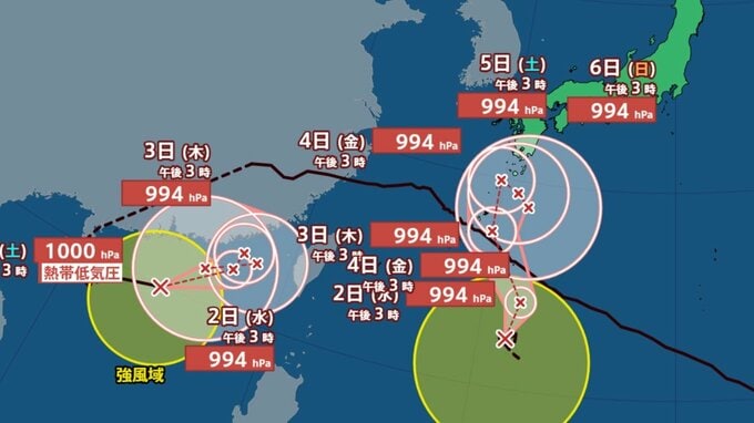 【台風情報】台風24号（クロヴァン）列島に向けて北上後、週末にかけて九州の南で迷走か　再発生の台風18号は日本への直接影響なし【雨風シミュレーション】|TBS NEWS DIG