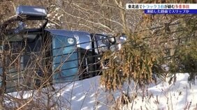 東北道下り線でトラック3台が多重事故　カーブ直後で横転し別の2台が追突　凍結でスリップが原因か　岩手・八幡平市|TBS NEWS DIG