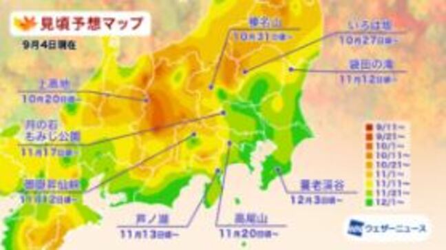 上高地は10月20日頃、日光いろは坂は27日頃から 紅葉の見頃は平年並みかやや遅くなる見込み 記録的な猛暑と10月の大雨が色付きに影響の可能性も ウェザーニューズが今季1回目の予想|TBS NEWS DIG