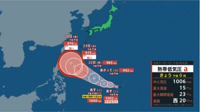 "台風のたまご" ＝熱帯低気圧はあすにも台風に発達か　今後は強い台風に...このあとの勢力と進路を詳しく　最大瞬間風速50メートル予報　今後の全国の天気を画像で　気象庁|TBS NEWS DIG