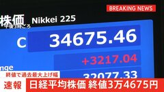 【速報】日経平均株価終値3万4675円　過去最大 3217円の値上がり 下げ幅過去最大のきのうから一転| TBS CROSS DIG with Bloomberg