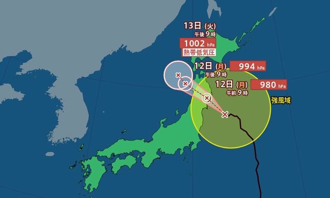 【台風5号最新情報　午後11時更新】12日朝から昼前にかけて東北地方に上陸、横断の見込み　総雨量が平年の8月1か月分の降水量を超える記録的な大雨となっている所も|TBS NEWS DIG