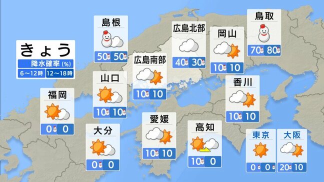 【きょう1/30(金)広島天気】北部中心に雪　南部で降るところも　真冬の寒さ続く|TBS NEWS DIG