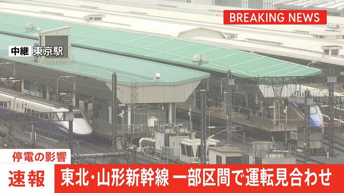 【速報】東北新幹線の東京駅－盛岡駅の上下線などで運転見合わせ　倒木による停電の影響　午前9時15分頃の運転再開見込み　JR東日本|TBS NEWS DIG