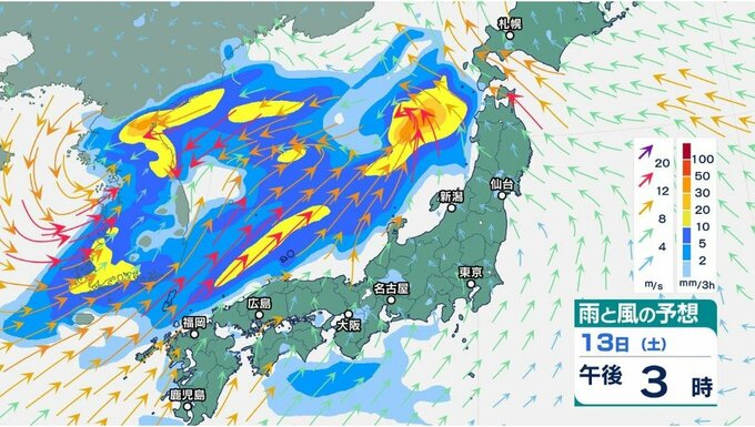 【大雨情報】「これまでの雨で地盤が緩んでいる」西日本から東日本にかけて大雨警戒　土砂災害の危険性が高まる地域も【雨と風のシミュレーション】　|　富山のニュース｜天気・防災｜チューリップテレビ