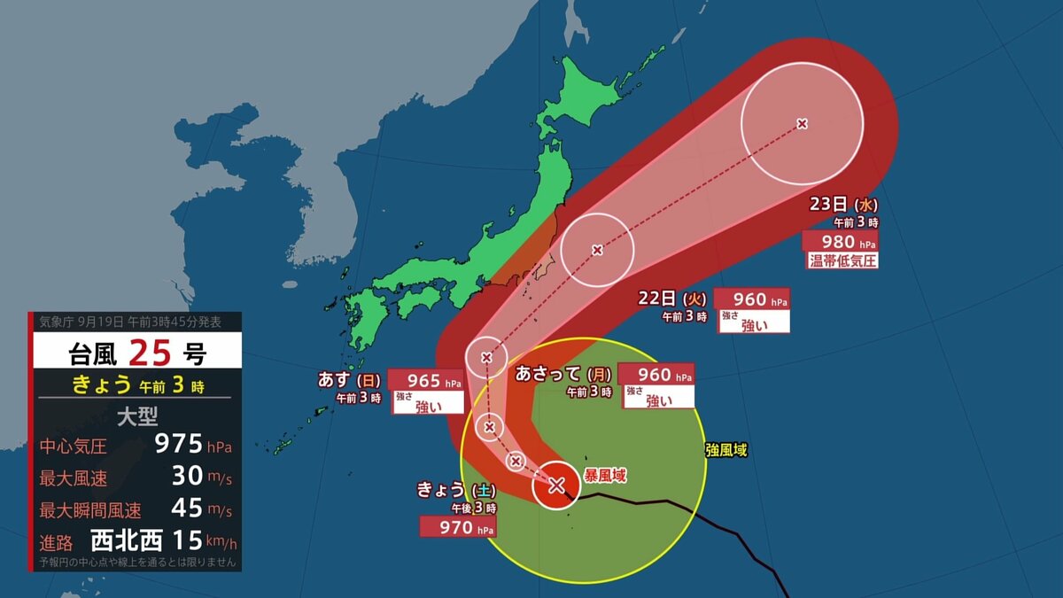 【9月19日 きょうの天気】台風25号　関東に接近・上陸のおそれ　シルバーウィーク…