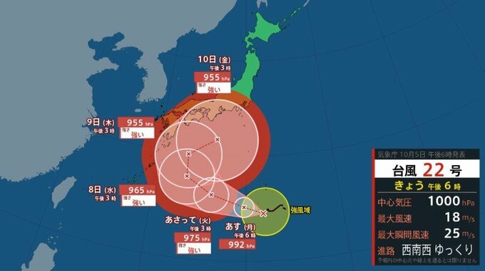 【台風情報】「台風22号」は強い勢力に発達へ　日本列島接近か…今後の進路予想は？【10月6日～10日　雨のシミュレーション掲載　5日午後8時時点】　|　SBC NEWS | 長野のニュース | SBC信越放送