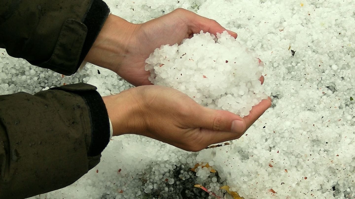 突然のひょうで歩道が白く染まる」 岡山・香川ではところによって一時
