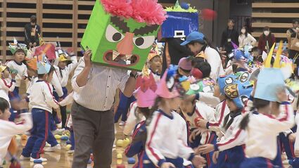 節分の日」を前に1000人が鬼退治 大分市内3幼稚園が豆まきスポーツ大会