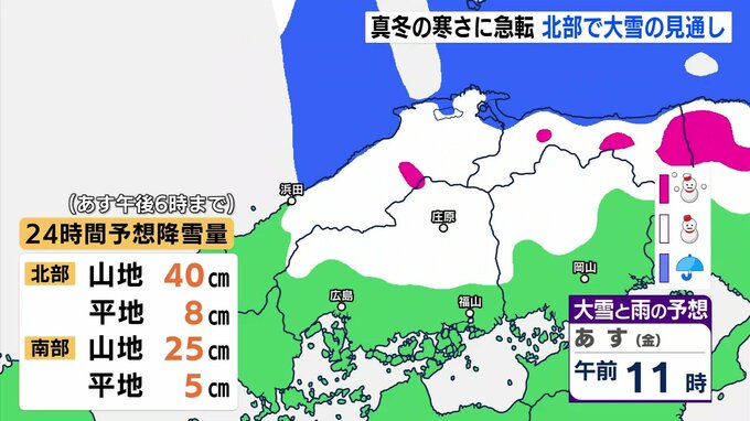 26日未明～夕方は大雪の見込み　季節外れの暖かさから一気に真冬に　広島県北部|TBS NEWS DIG