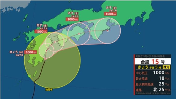 【台風情報】広範囲で線状降水帯発生の可能性も...台風15号(ペイパー) は九州、四国、近畿、東海、関東などに接近か...この後の勢力と進路を詳しく　24時間降水量は？　全国の今後の天気を画像で　気象庁　|　山形のニュース│TUYテレビユー山形