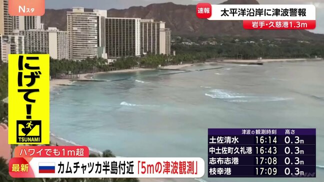 ロシア・カムチャツカ半島の周辺 最大5メートルの津波観測 現地報道 ハワイ・マウイ島では約1.74メートルの津波観測|TBS NEWS DIG