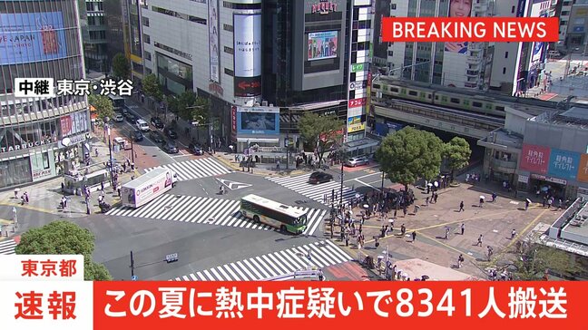【速報】この夏に熱中症の疑いで搬送された人数が8341人(速報値)となり過去最多を更新　去年に続き2年連続で過去最多を更新　東京消防庁|TBS NEWS DIG