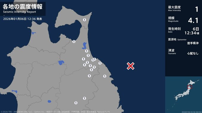 青森県、岩手県で最大震度1の地震　青森県・八戸市、三沢市、野辺地町、おいらせ町、五戸町、青森南部町|TBS NEWS DIG