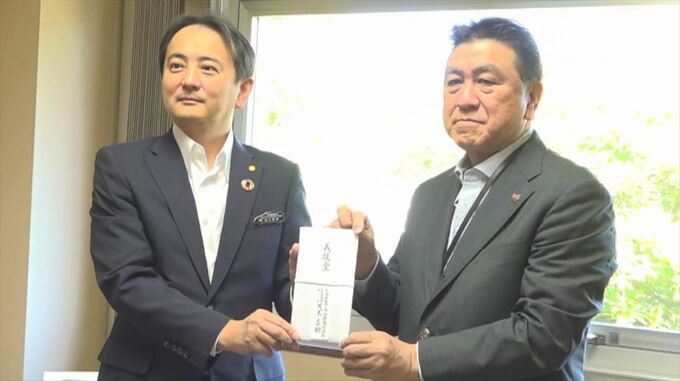 「能登半島地震の復興に役立ててほしい」自動車販売会社が義援金を寄付　|　山梨のニュース | ＵＴＹテレビ山梨