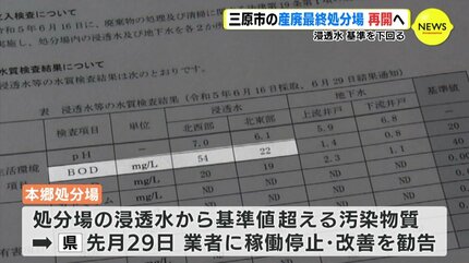 三原市の産廃処分場 操業を再開へ 広島県が認める 浸透水 基準を下回る