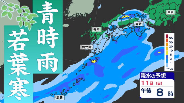 【母の日ヒンヤリ  関東は暑かった】東京練馬２７．９℃ しかし 鹿児島１９．９℃ 全国的に冷たい雨  雨のシミュレーション１１日（日）～１２日（月）【沖縄・奄美の梅雨入りは】|TBS NEWS DIG