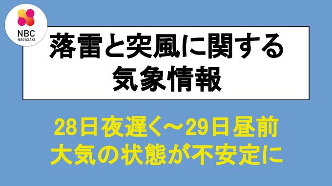 28日夜遅くから29日昼前“大気の状態が不安定”に【長崎】|TBS NEWS DIG