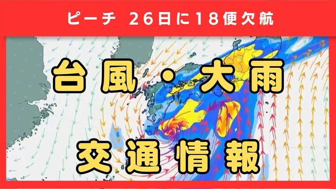 【台風の影響で欠航】ピーチが関空発着便を含む18便の欠航を発表　2675人に影響見込み　台風7号（メーカラー）27日(土)に近畿に最接近の見込み　大気の状態「非常に不安定」に…　|　MBSニュース | 関西の最新ニュースを分かりやすく。