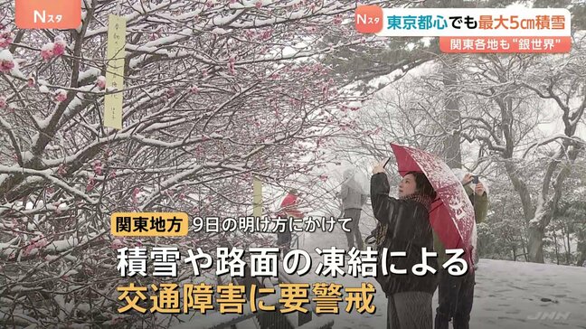 東京都心で最大5cmの積雪　関東各地も“銀世界"に　あす明け方にかけ積雪や路面の凍結などに警戒を|TBS NEWS DIG