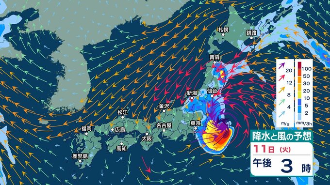 【 今後の雨 】11日は東北～東日本で非常に激しい雨も　暴風・高波に警戒　台風15号は関東甲信へかなり接近・上陸のおそれ【16日(日)午前3時までの雨風シミュレーション・10日午後10時更新】|TBS NEWS DIG