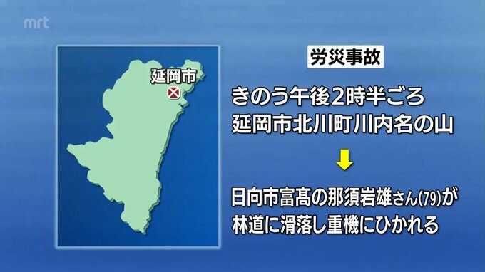 延岡市北川町の山中で木材運搬中に滑落し重機にひかれる　79歳の男性死亡|TBS NEWS DIG