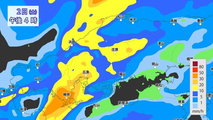 【大雨情報】中国地方に「大雨に関する情報」気象庁発表　11月2日は大気の状態が不安定 “警報級の大雨”も　24時間120ミリ　11月の月間雨量の2倍近い所も　台風21号から変わる低気圧が前線上を東進【1時間ごと雨の降り方シミュレーション】|TBS NEWS DIG
