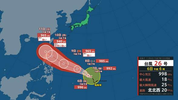 【ダブル台風】台風26号（フォンウォン）マリアナ諸島で発生　9日には “強い台風” に発達する見込み…最大瞬間風速 55m予想【雨風シミュレーション】　|　富山のニュース｜天気・防災｜チューリップテレビ