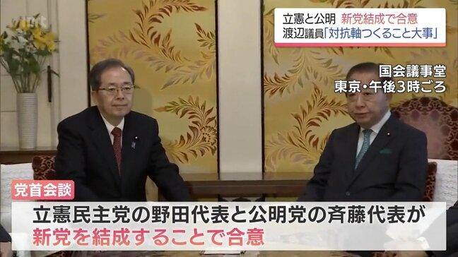 立憲民主党と公明党が新党結成で合意　渡辺衆院議員「高市政権への対抗軸をつくることが大事」|TBS NEWS DIG