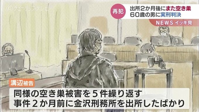 出所したばかりで「空き巣」　裁判官は「どうかこれで最後に」と60歳の男に実刑判決　富山　|　富山のニュース｜天気・防災｜チューリップテレビ