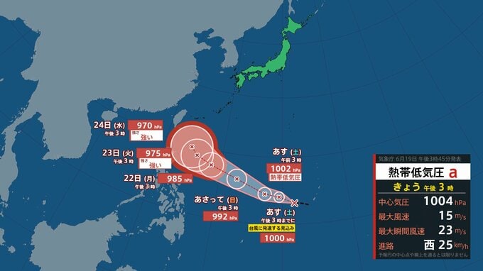 【台風のたまご＝熱帯低気圧】20日にも台風に発達見込み…マリアナ諸島を時速25キロで西へ移動　予想進路・週間天気予報・雨と風のシミュレーションを見る|TBS NEWS DIG