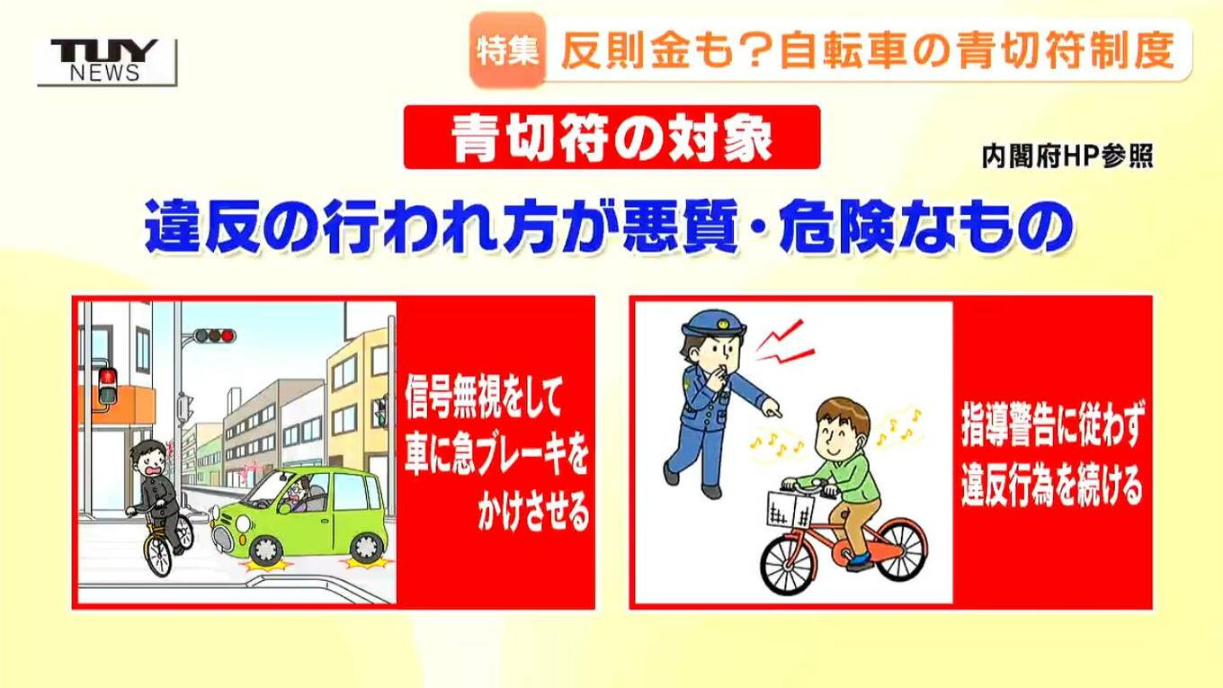 自転車の新たな違反で反則金 4月から”青切符”導入で対象の違反は100種類以上に どんな時に違反に?罰金はどのくらい? 警察に聞いてみた(山形 ...
