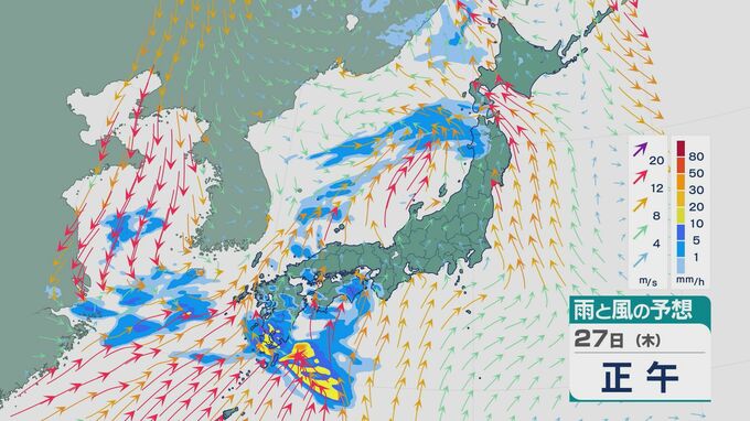27日(木)は西日本中心に大気の状態非常に不安定で雨強まるところも 夜にかけては北陸や東北などでも雨に 雨と風の予想シミュレーション　|　石川県のニュース｜MRO北陸放送