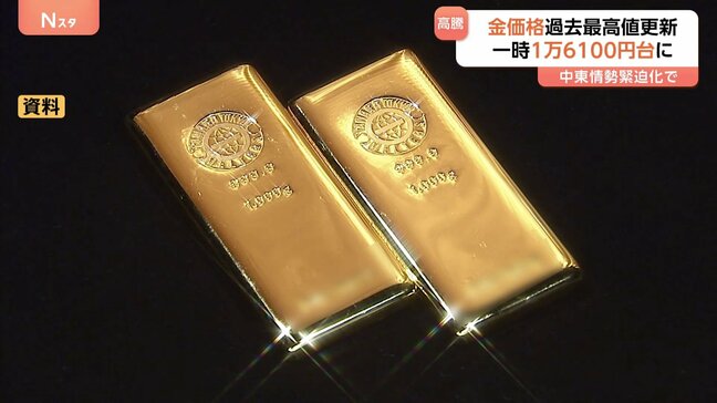 金の価格が史上最高値更新　中東情勢の緊迫化で買い注文集中　先物取引価格は2営業日連続の最高値に|TBS NEWS DIG