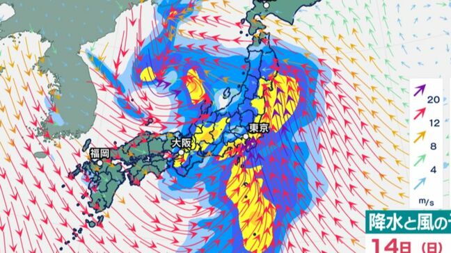 【大雨情報】日曜日は全国的に荒れた天気に　低気圧が発達し本州南岸から北へ【雨・風シミュレーション13日（土）～15日（月）】【雪シミュレーション12日（金）～15日（月）】雪と天気の情報|TBS NEWS DIG