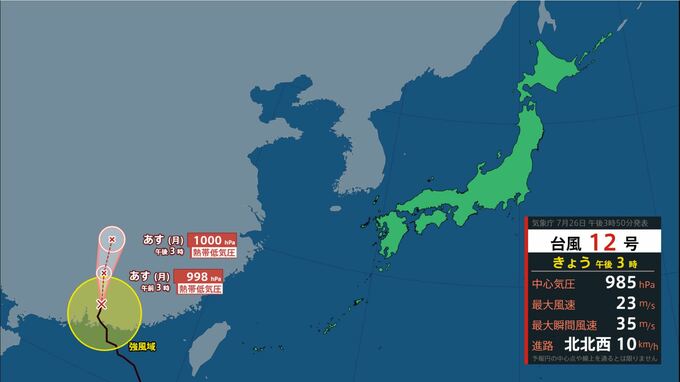 【台風情報】台風12号(ノウル)華南で北進中　27日午前3時に熱帯低気圧になる予報【雨風シミュレーション26日～31日】|TBS NEWS DIG