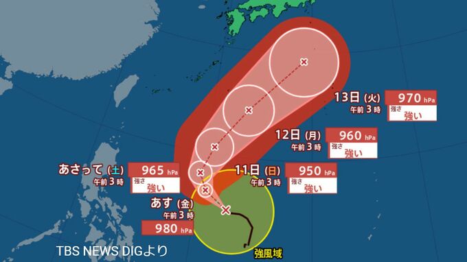 【台風情報最新・8日朝更新】台風3号　予報円は来週火曜（13日）本州の南に　台風進路予想は？雨はいつ降る？【主要エリア2週間予報】|TBS NEWS DIG