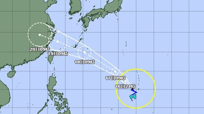 台風14号（プラサン）情報　このあとの進路と勢力は　18日から19日にかけて沖縄に　|　山形のニュース│TUYテレビユー山形