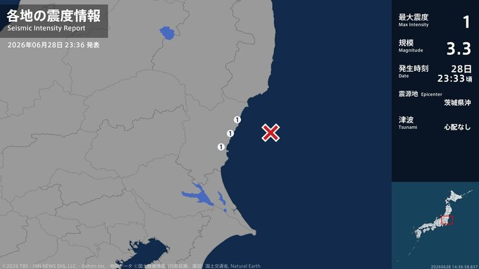 茨城県で最大震度1の地震　茨城県・日立市、高萩市、東海村|TBS NEWS DIG