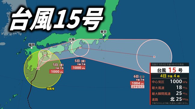 【台風情報】台風15号、四国と近畿を直撃か…台風から離れても大雨の可能性　東北、関東甲信、北陸、東海、近畿、中国、四国、九州【台風進路予想・雨と風の最新シミュレーション】|TBS NEWS DIG