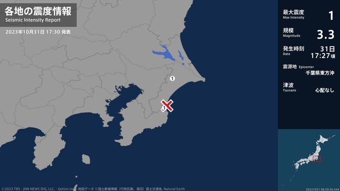 千葉県で最大震度1の地震 千葉県・多古町、一宮町|TBS NEWS DIG