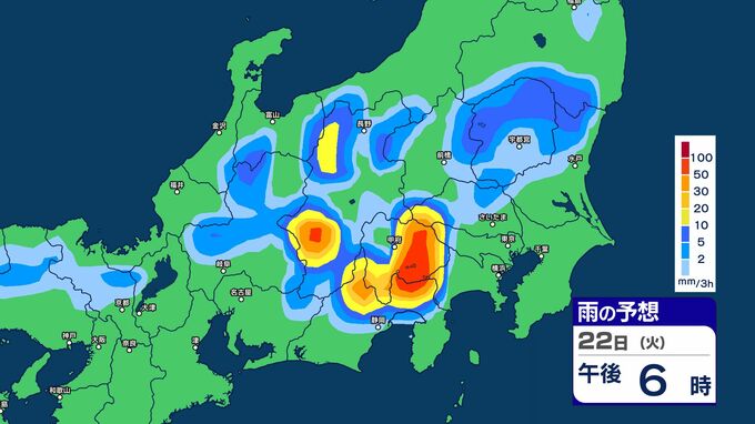 【大雨情報】関東甲信　大気の状態が非常に不安定に　22日昼前から夜遅くにかけて【雨のシミュレーション画像】関東北部100ミリ　関東南部・甲信80ミリ（～23日午前6時・多い所）気象庁　|　SBC NEWS | 長野のニュース | SBC信越放送