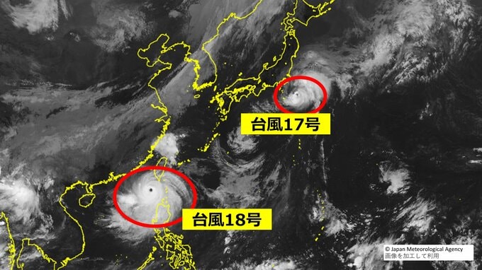 【台風情報】ダブル台風はどこへ？台風17号は発達しながら『強い台風』になって、関東の東を北上か 警報級の暴風や高波の可能性【最新進路予想シミュレーション】　|　愛媛のニュース - Nスタえひめ｜あいテレビは6チャンネル