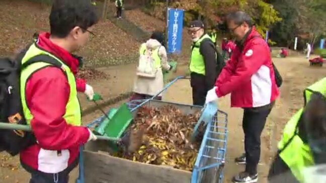 道後公園で清掃活動 集めた落ち葉は腐葉土に|TBS NEWS DIG