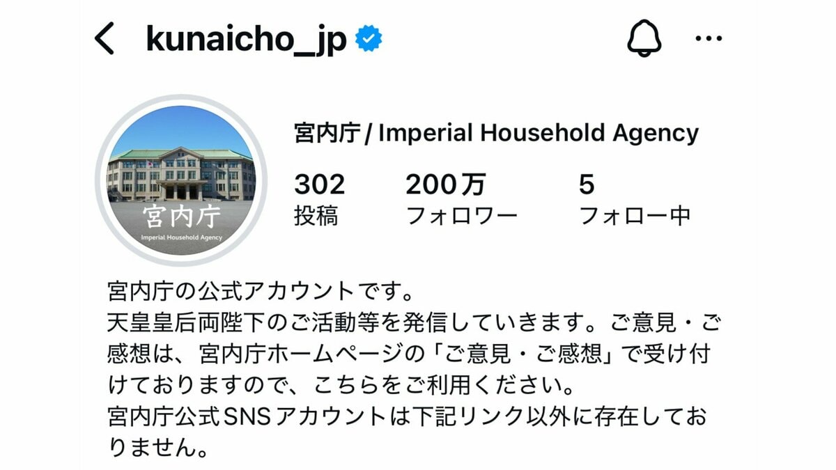 宮内庁公式Instagram フォロワー数200万人達成 2024年4月にアカウント開設 | TBS NEWS DIG