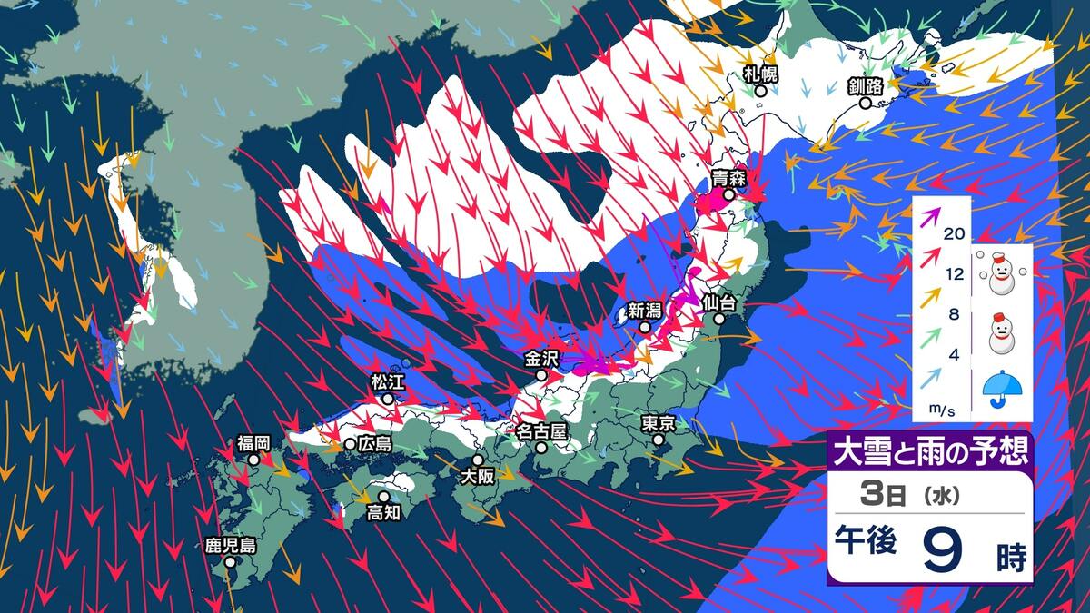 暴風雪と高波及び大雪に関する情報】東北地方は雪を伴った西よりの暴風