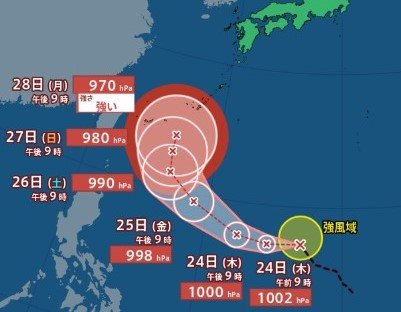【台風情報】台風26号（スリゲ）が発生　今後の進路は？勢力は？26日（土）には沖縄の南へ北上　28日（月）には「強い勢力」に　中心気圧970hPa　最大瞬間風速50ｍ/sに発達する見込み【台風の予想進路・10月4日までの雨風シミュレーション】　|　SBC NEWS | 長野のニュース | SBC信越放送