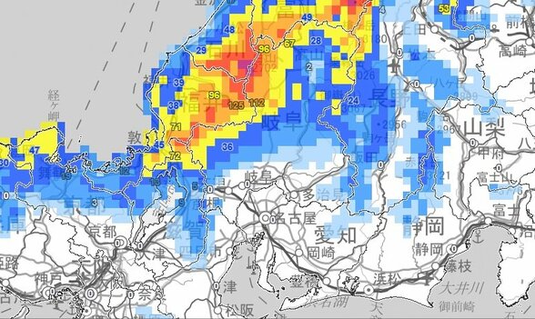 【大雪情報】東海地方　岐阜県山地を中心に降雪が強まり大雪に　25日にかけては愛知県や三重県でも大雪になる見込み【雪と雨のシミュレーション】　|　富山のニュース｜天気・防災｜チューリップテレビ
