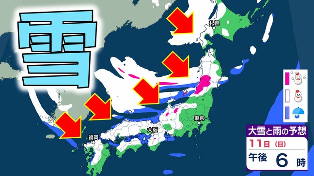 【大雪情報】成人の日・12日頃にかけて日本付近に強い寒気「10年に1度レベル」大雪か　日本海側を中心に北海道、東北、北陸、東海、近畿、中国、四国、九州の広い範囲で雪予想【気象庁・早期天候情報】|TBS NEWS DIG